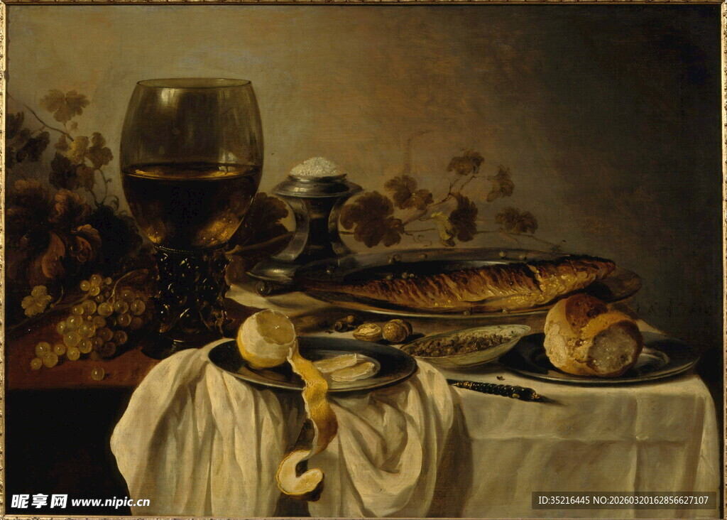 古典静物油画中的精致场景