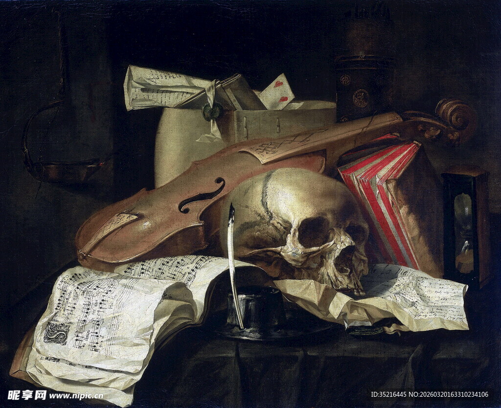 静物骷髅画作