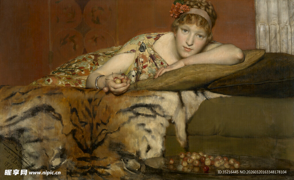 古典侧卧女子油画