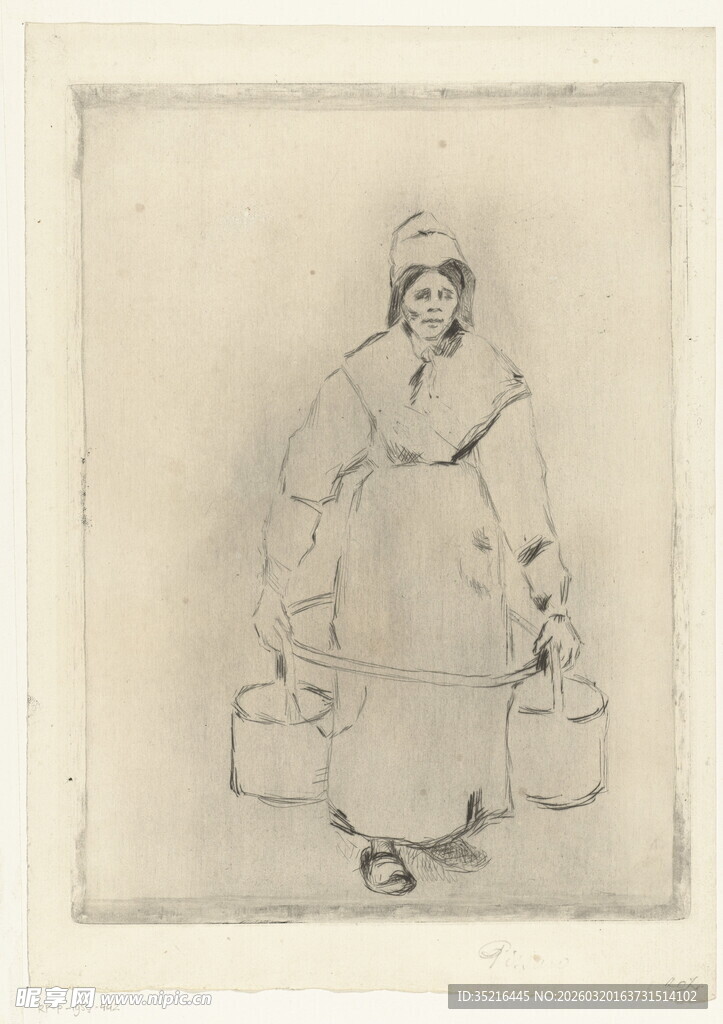 提桶妇人素描