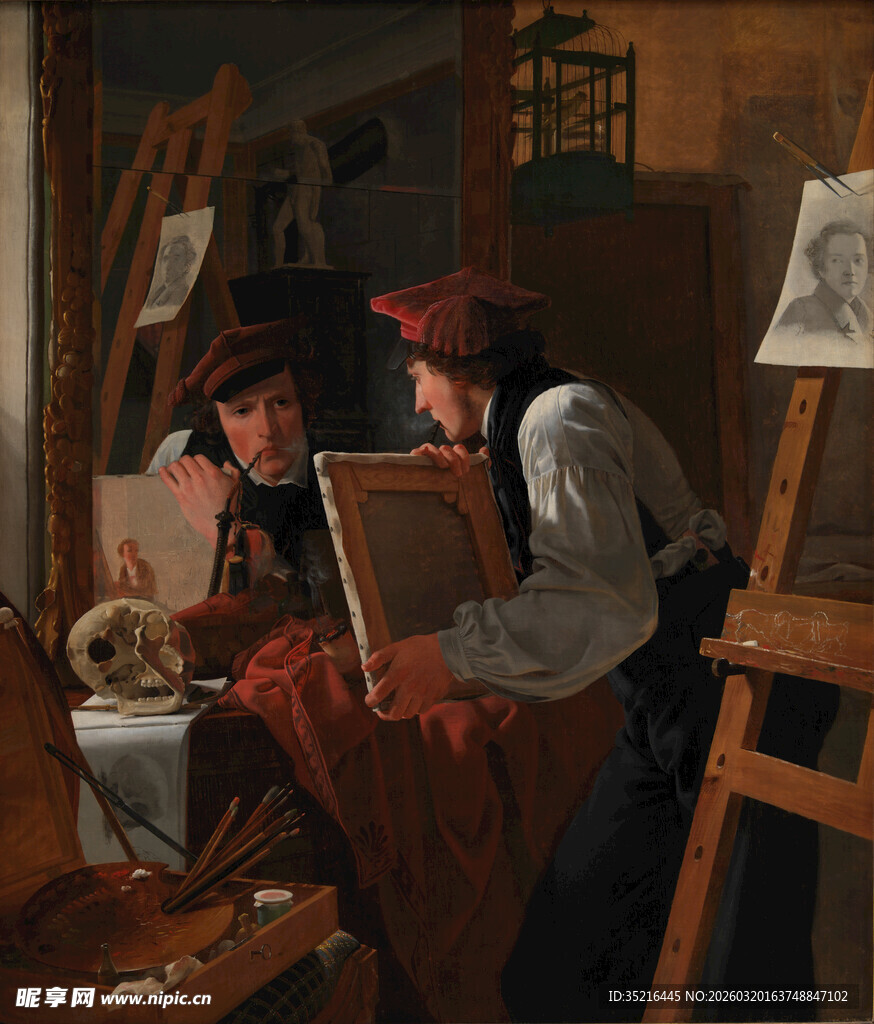 画室中的绘画创作场景