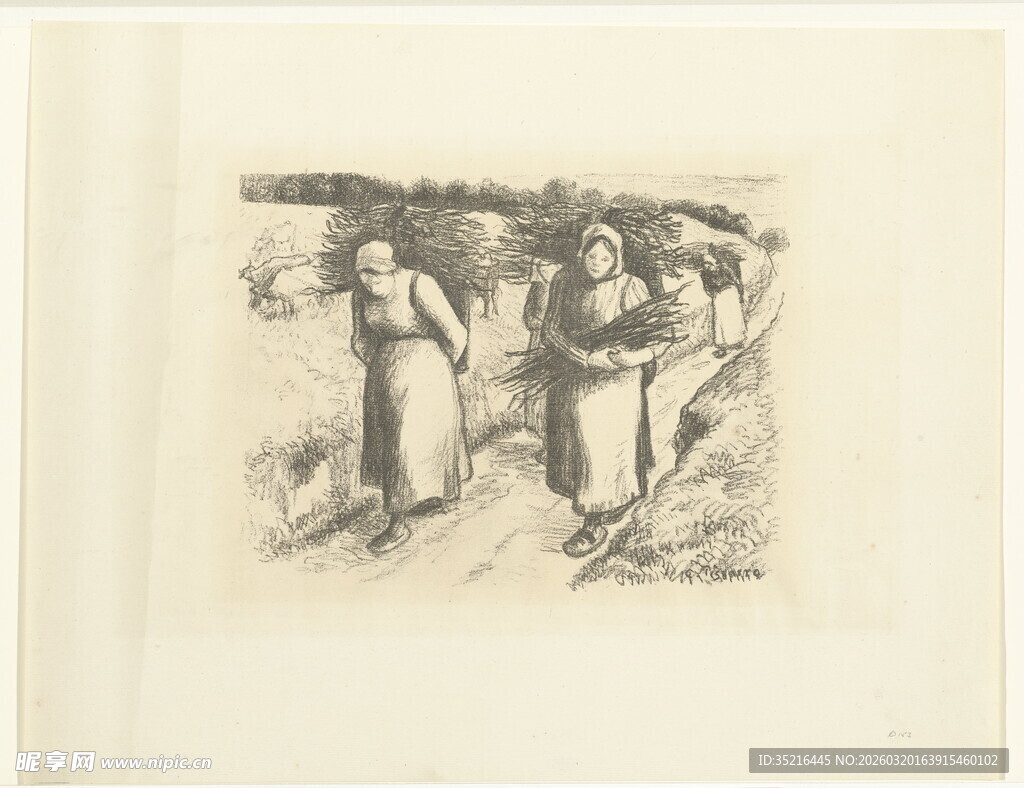 乡村人物场景素描