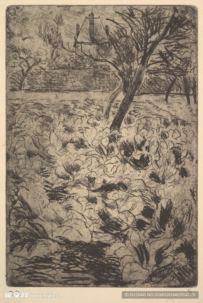 田野风景木刻版画作品