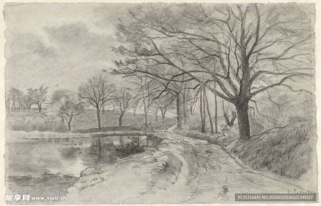 冬日林间小道风景图