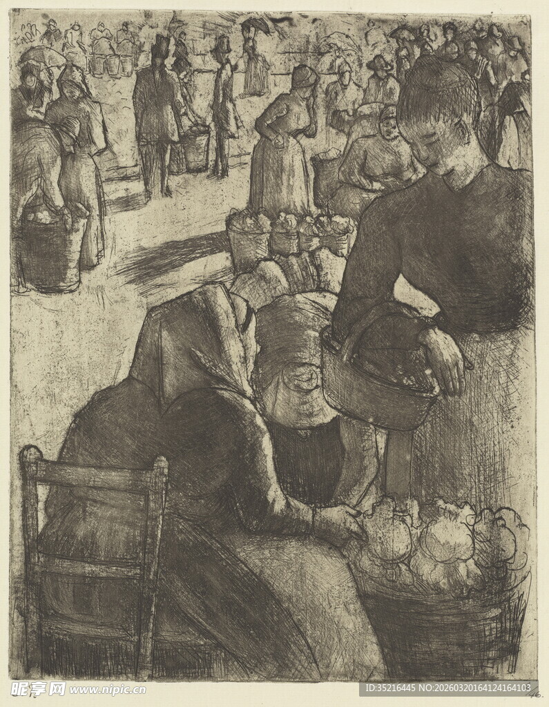 集市中的人物交易场景