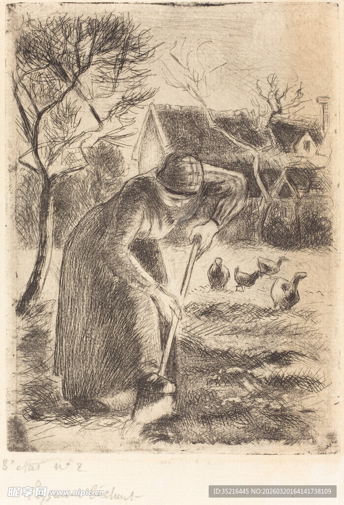 乡村劳作场景的复古画作