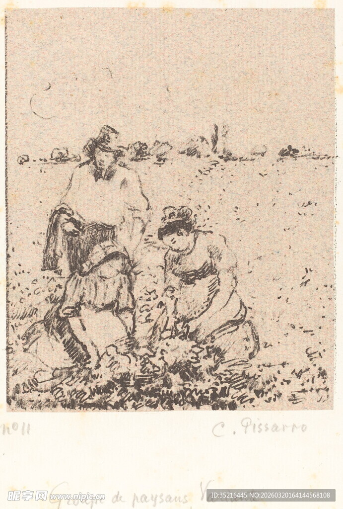 田间劳作的妇女与孩童