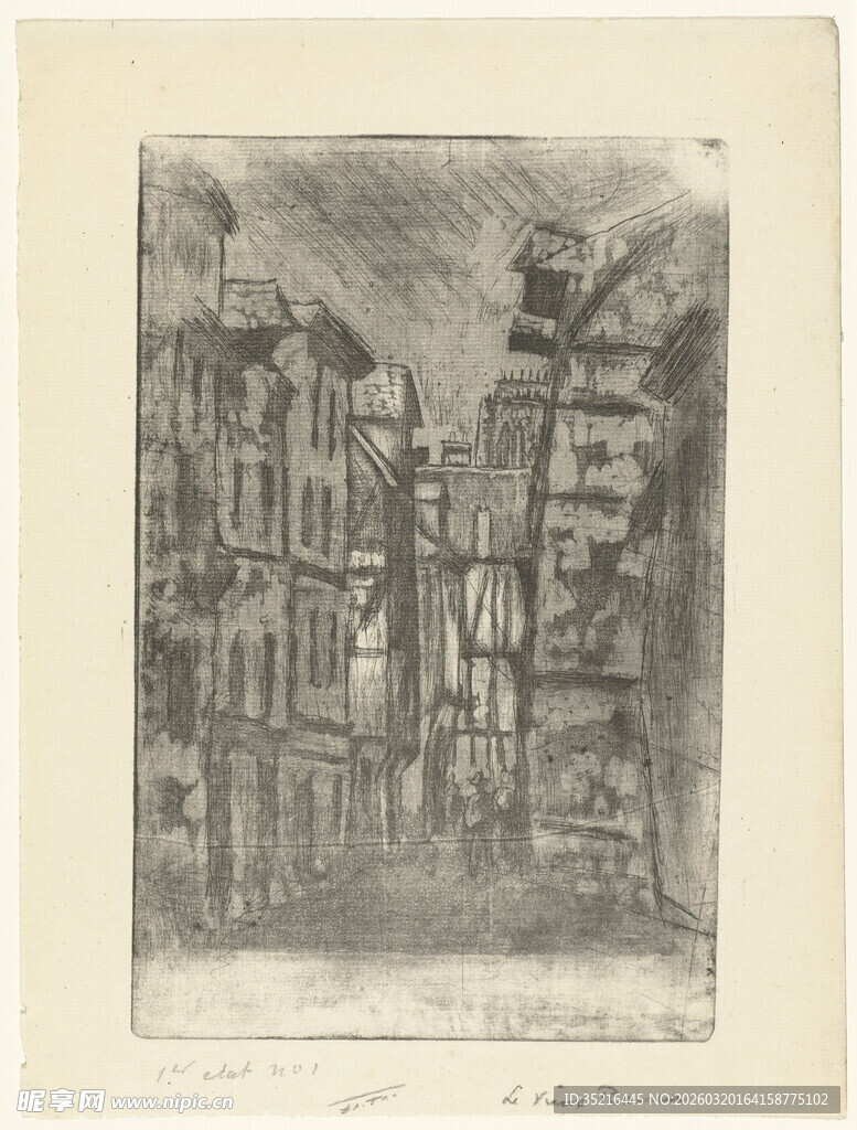 城市街景黑白素描画