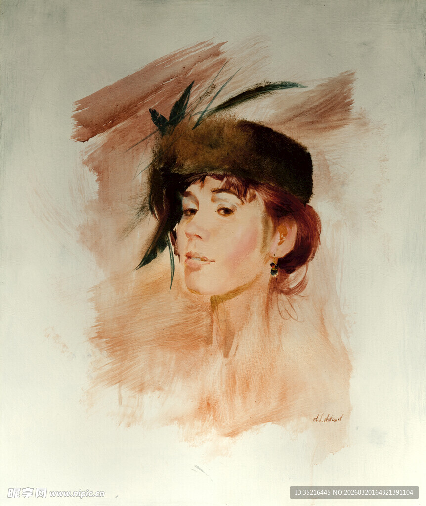 水彩风格女性肖像画