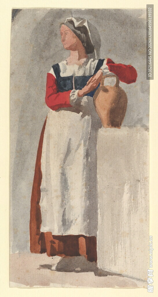 复古装扮的持壶女子