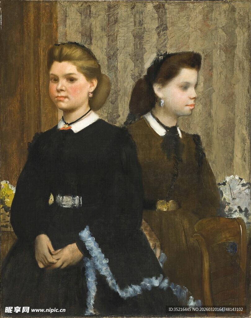 两位古典着装女士肖像画