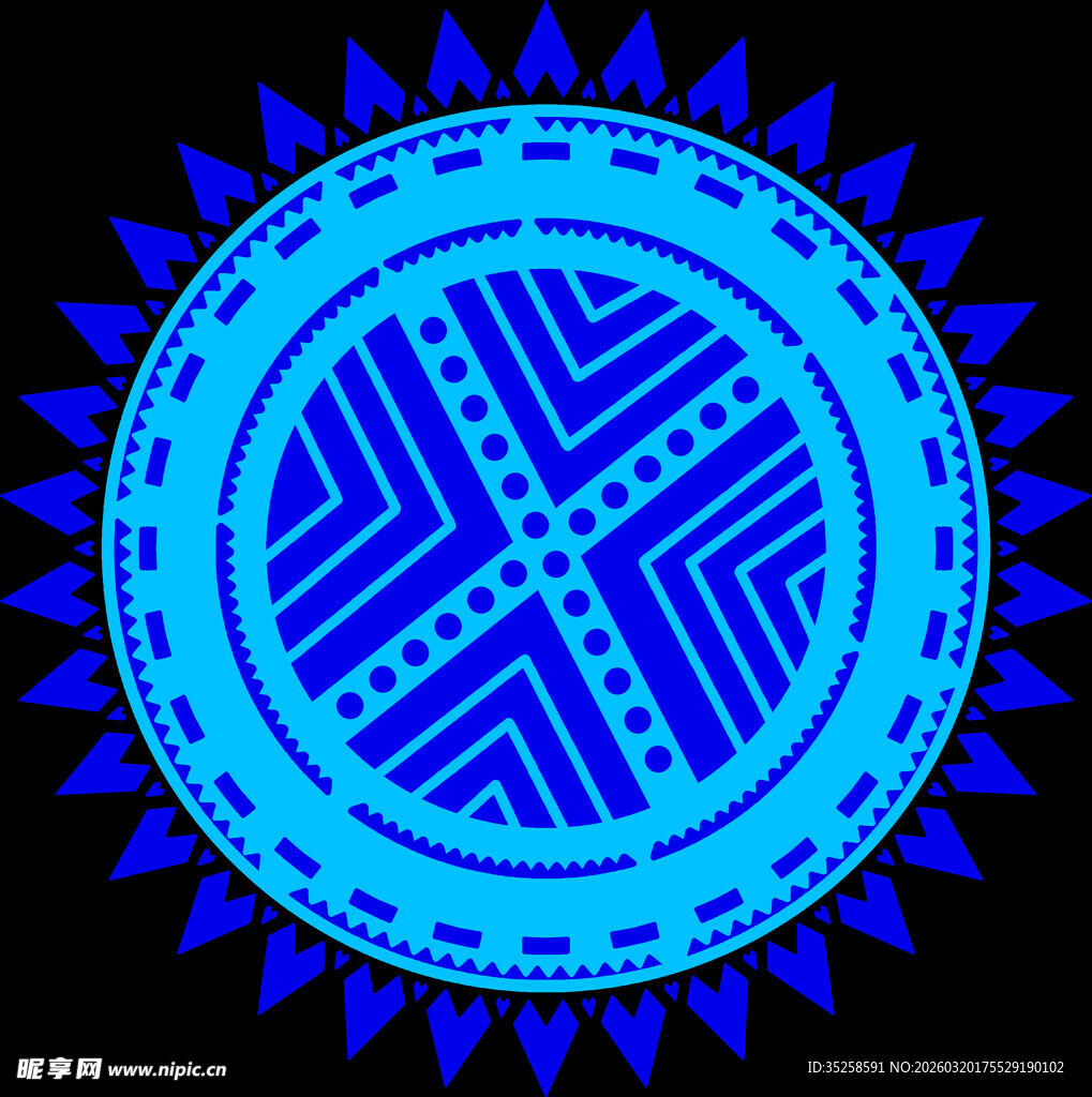 数码印花蓝色几何图案圆形装饰