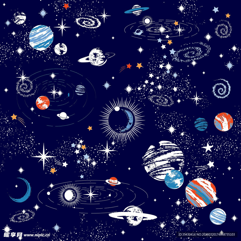 梦幻宇宙太空元素插画