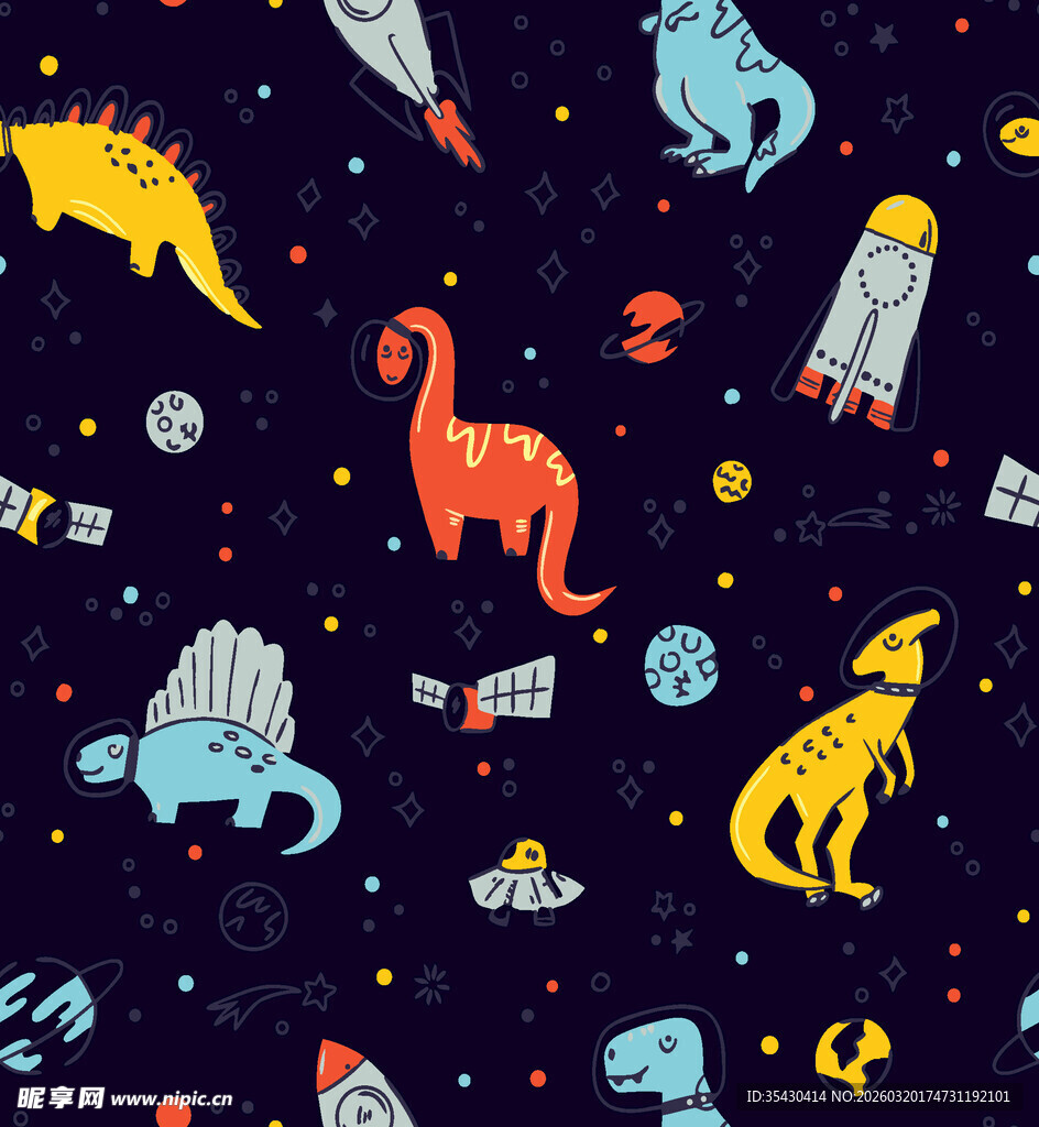 恐龙与太空元素卡通图案