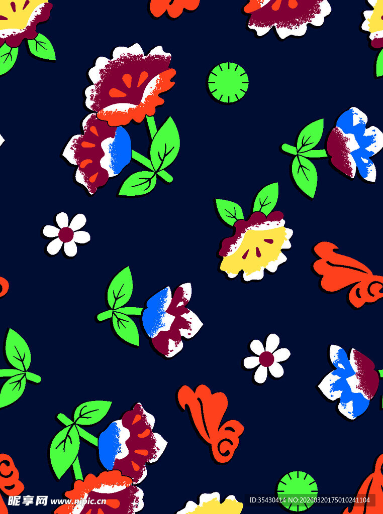 多彩花卉图案的深色背景