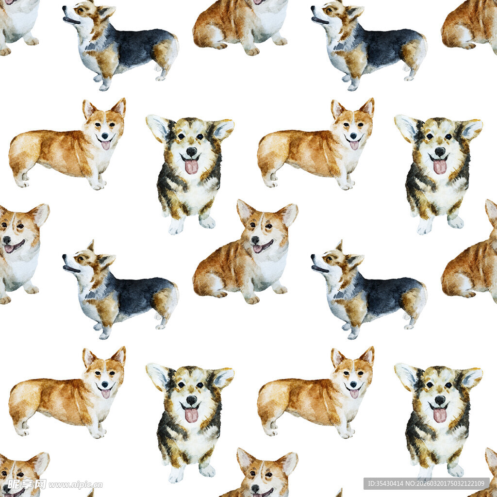 可爱柯基犬无缝图案设计
