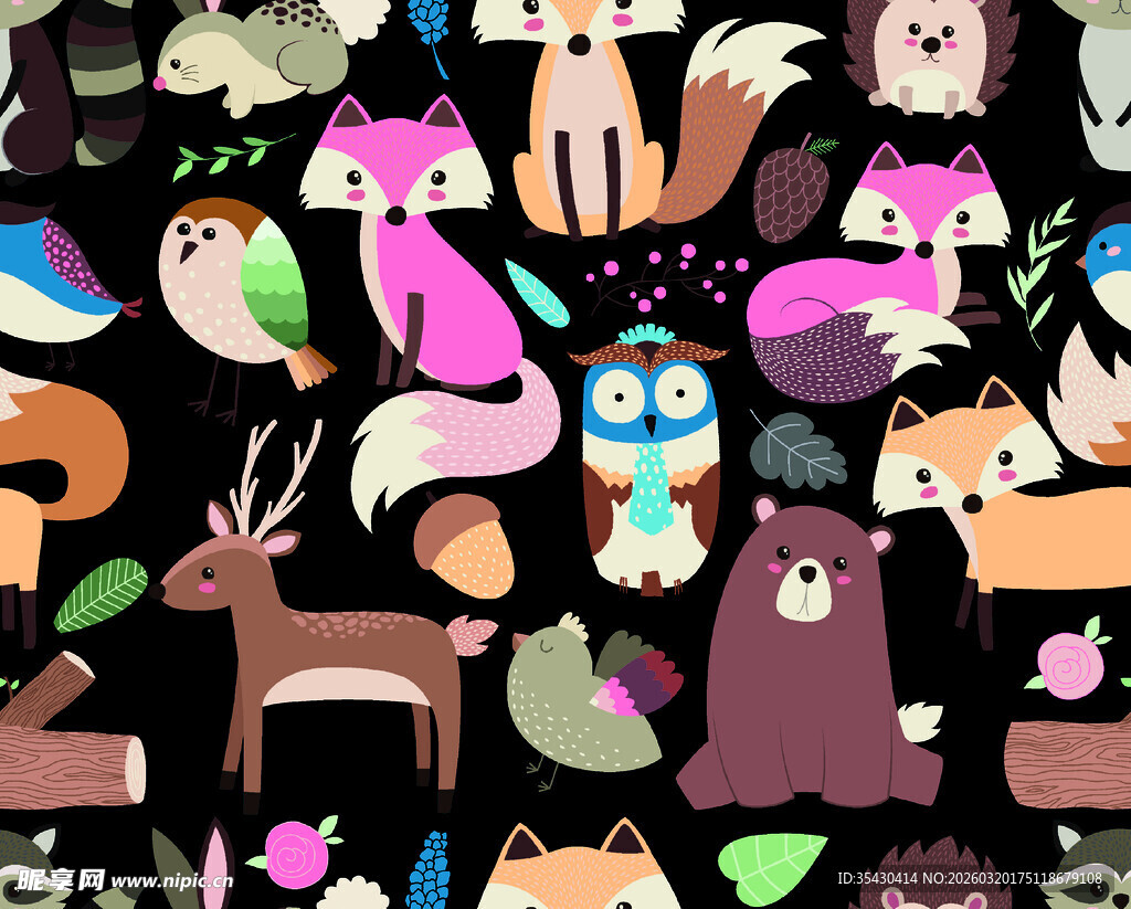 多彩森林动物图案背景