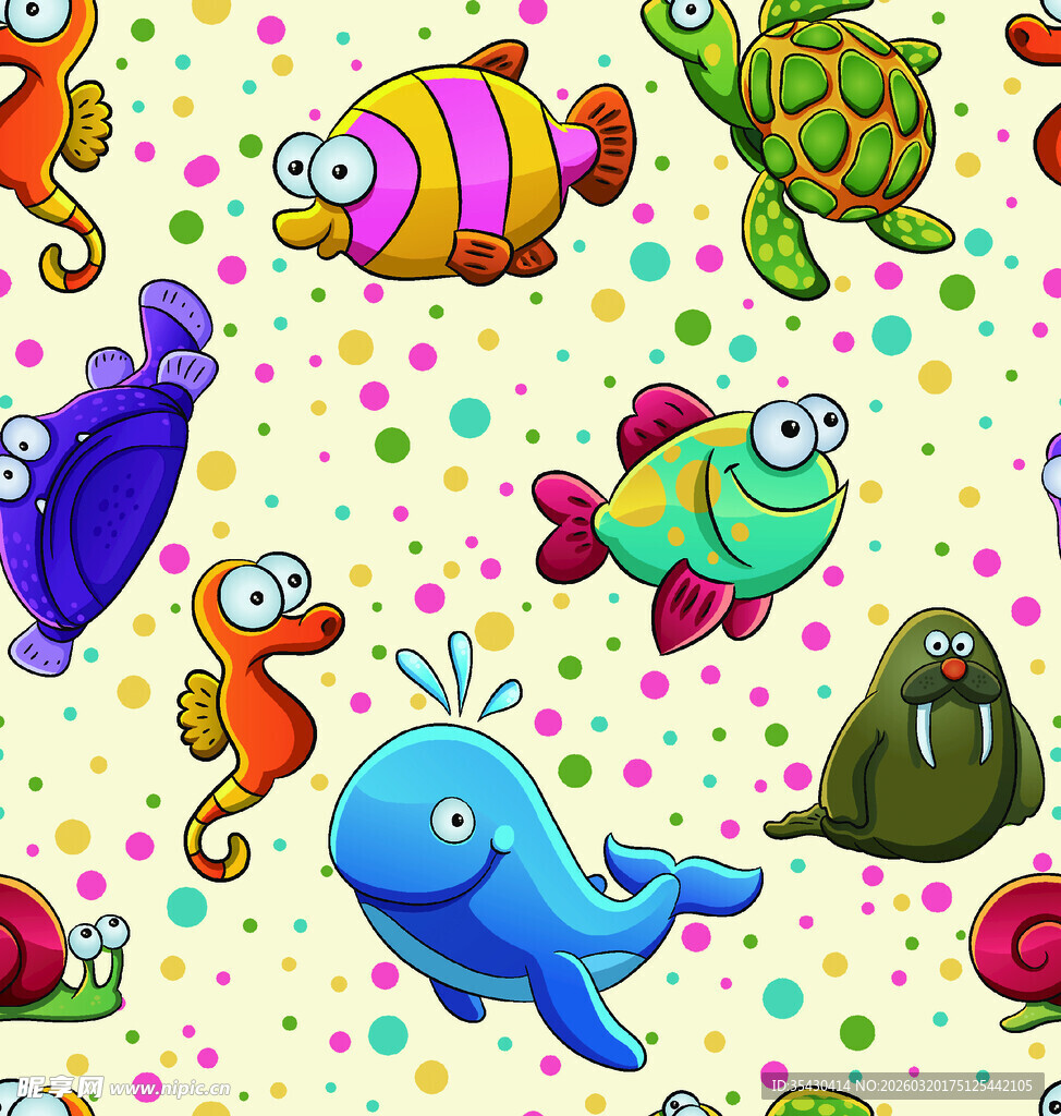 可爱海洋动物卡通图案