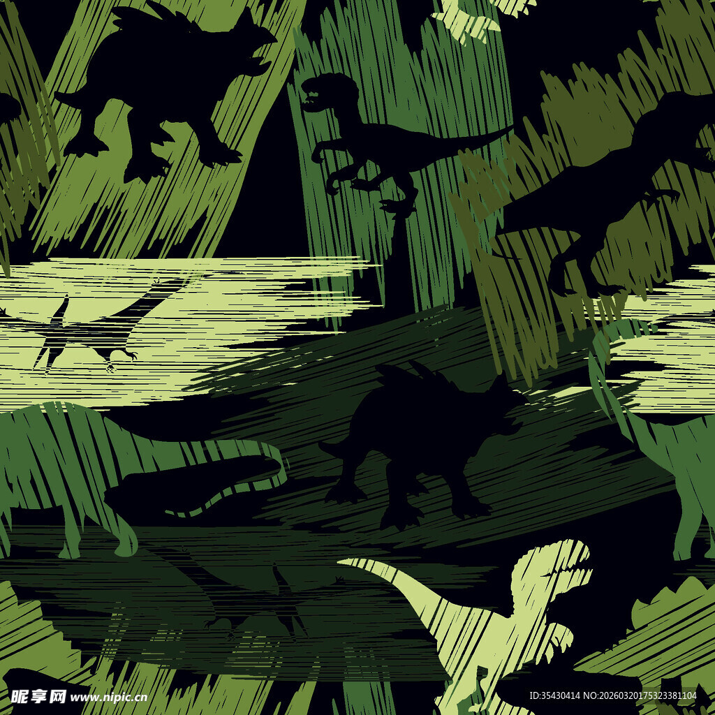 史前恐龙丛林场景插画