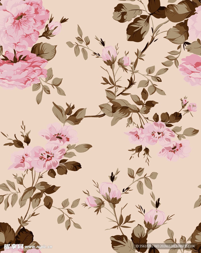粉色花卉图案背景数码印花