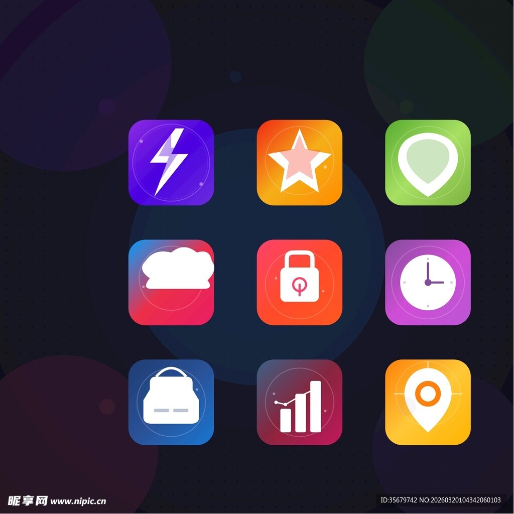 多彩扁平化手机应用图标集