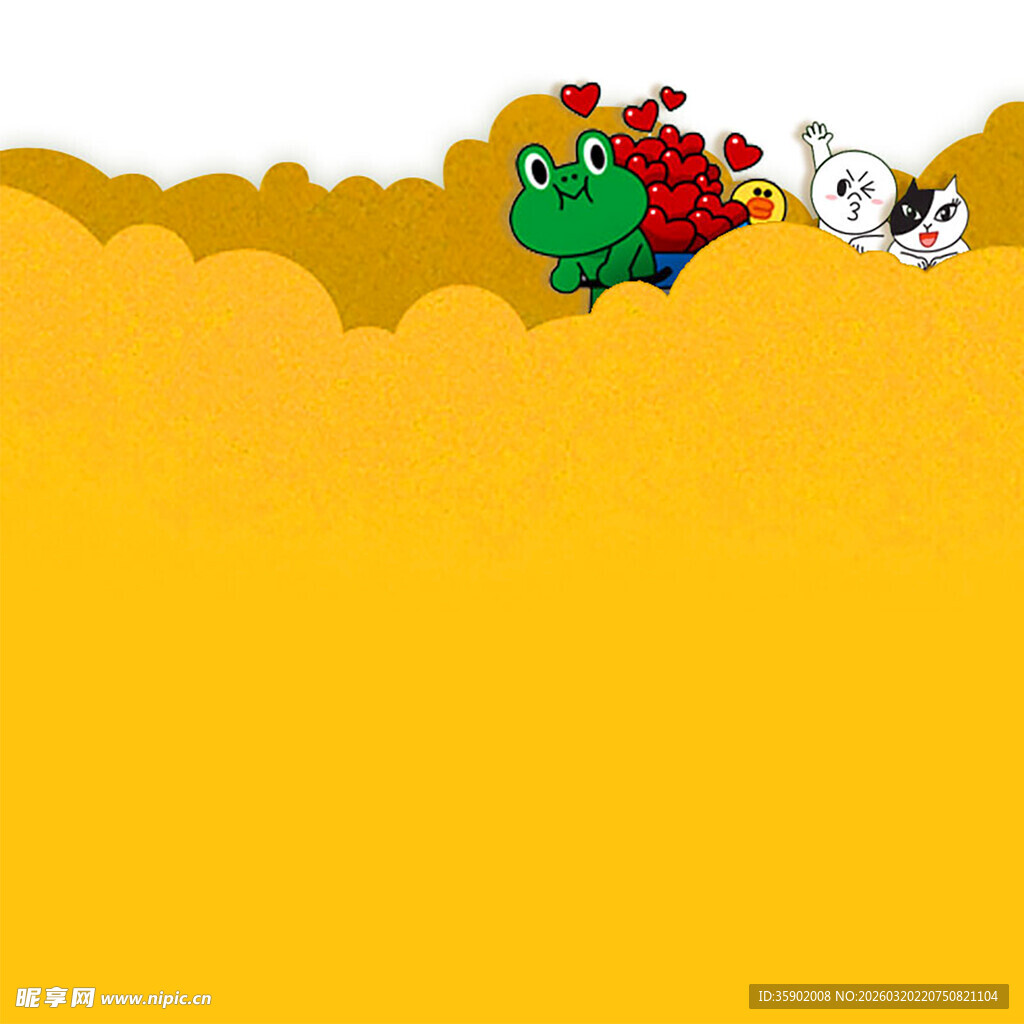 卡通青蛙与瓢虫在黄背景中