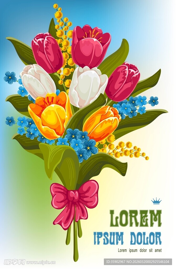 多彩郁金香花束装饰图
