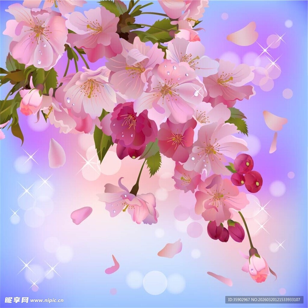 梦幻粉色樱花烂漫绽放