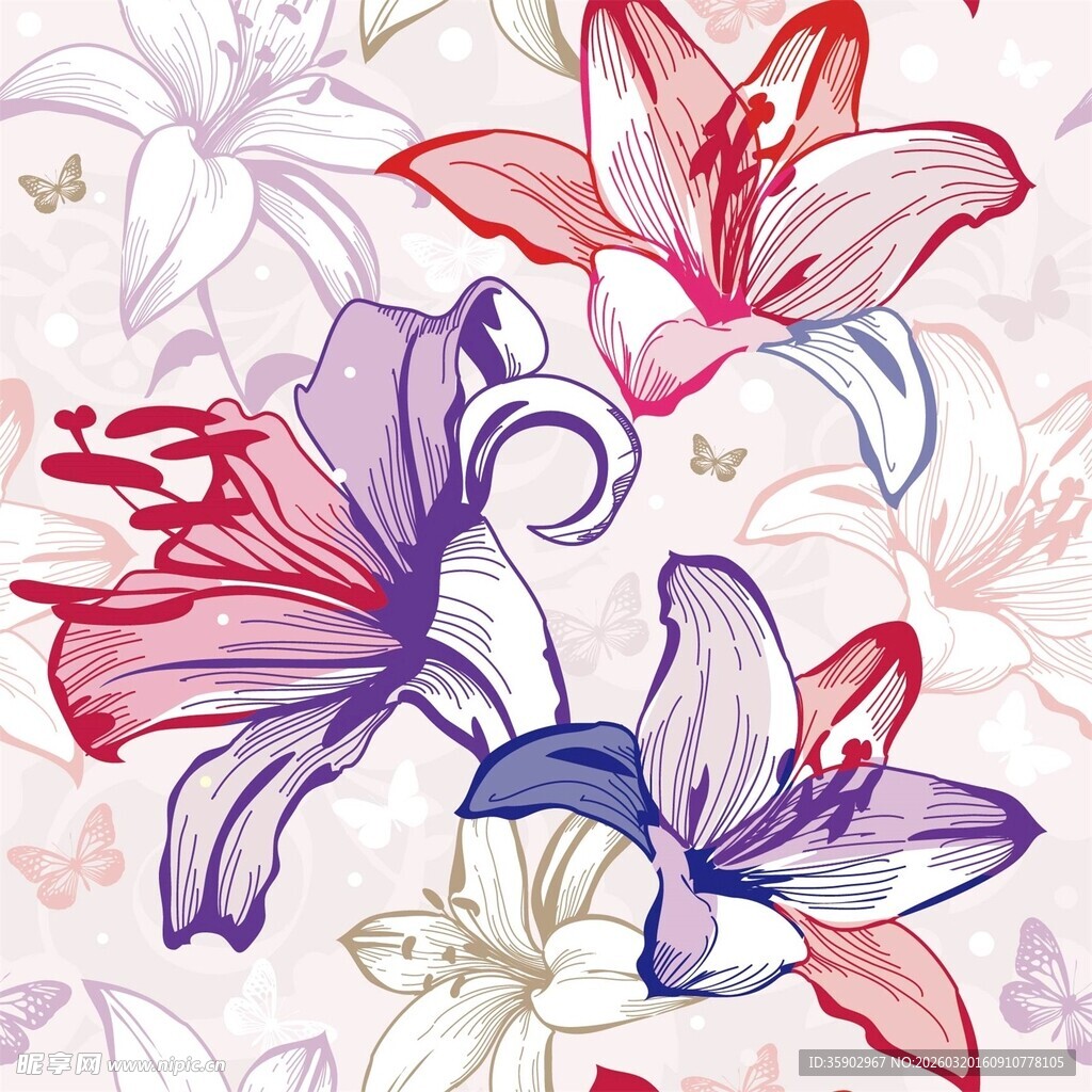 手绘彩色雅致花卉图案