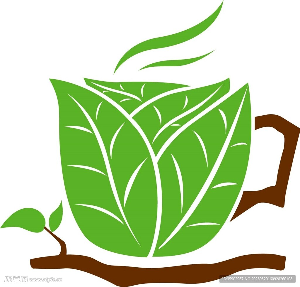 绿叶茶杯图标设计