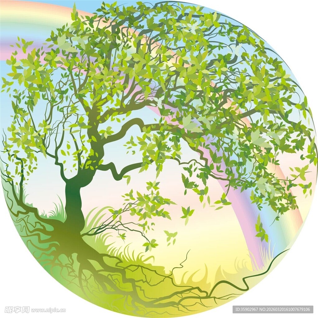 梦幻树与彩虹的自然景象