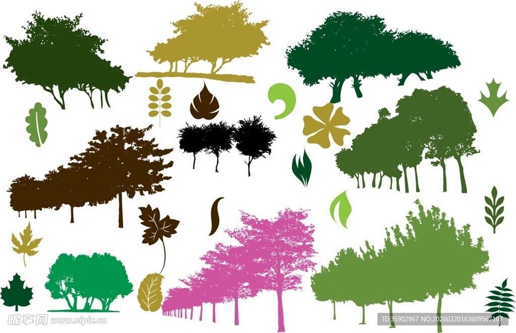 多样树木与绿植图案集合