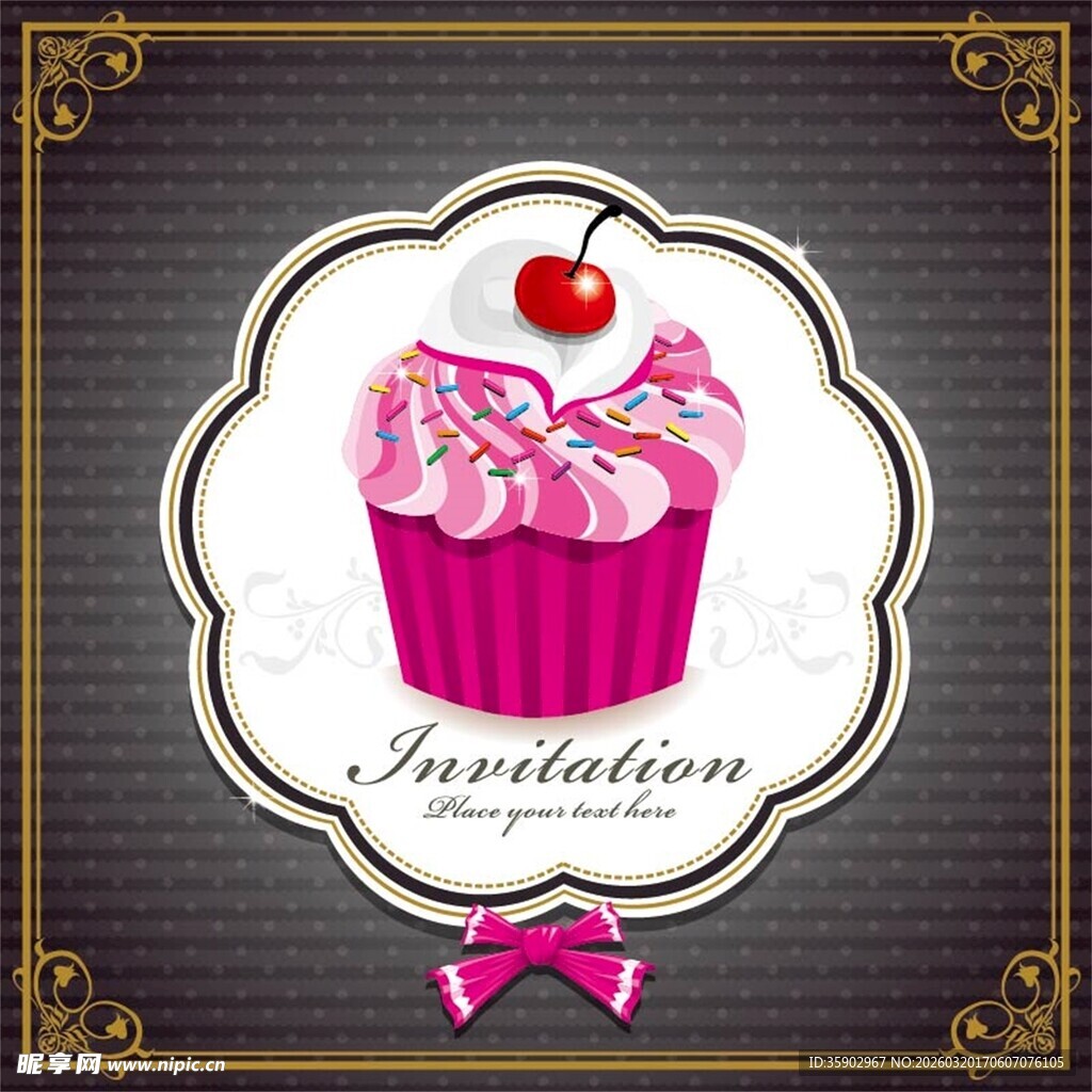 粉色纸杯蛋糕邀请卡