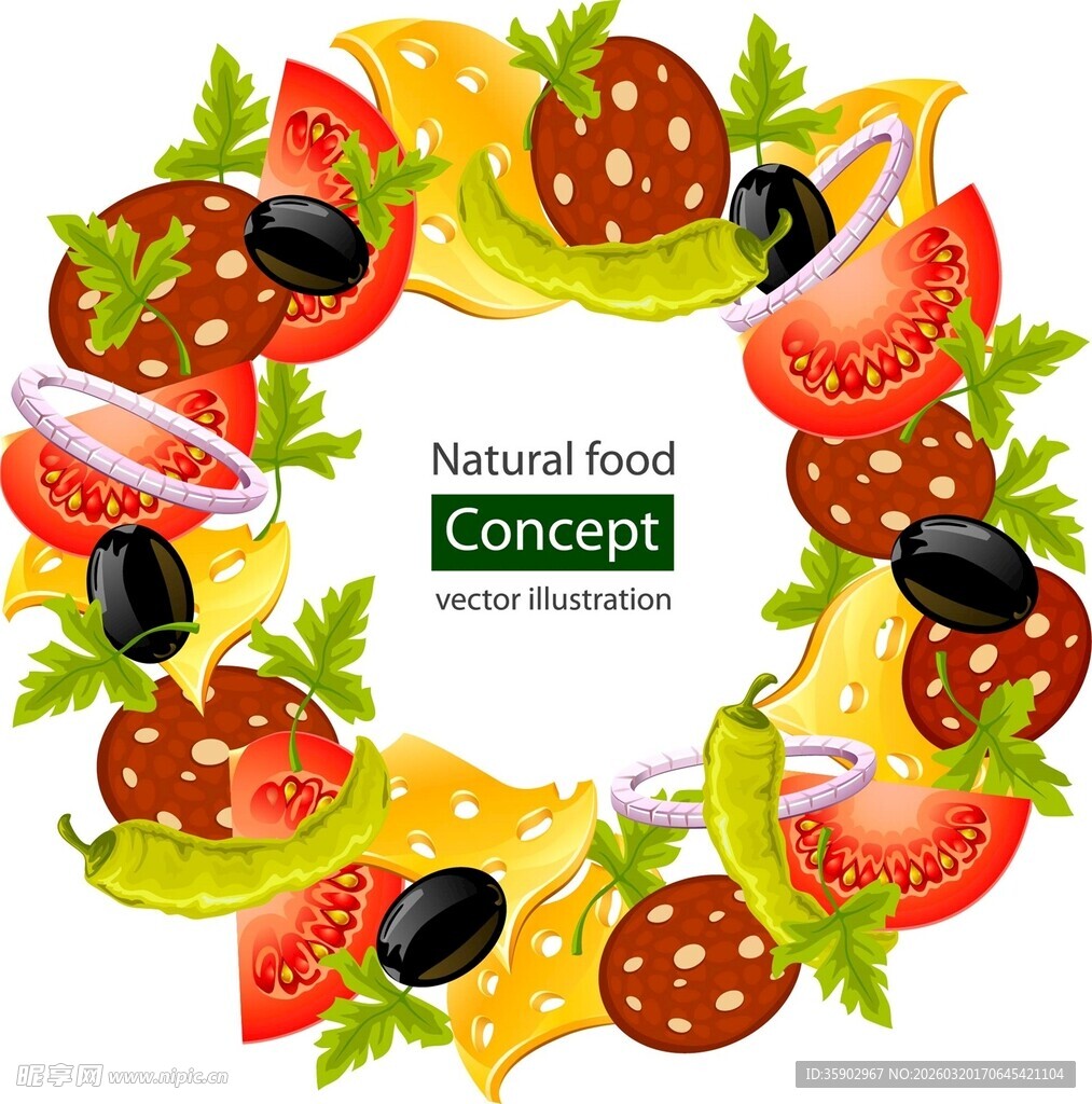 水果蔬菜环绕的清新概念图