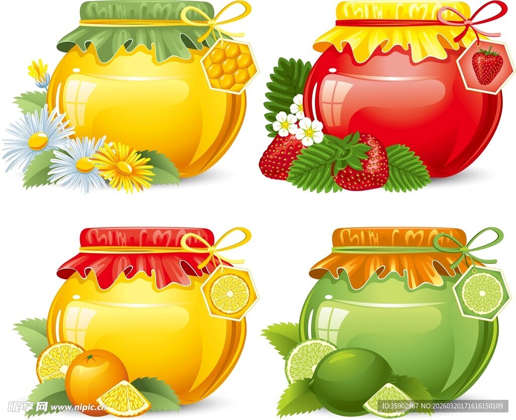 多彩水果果酱罐插画