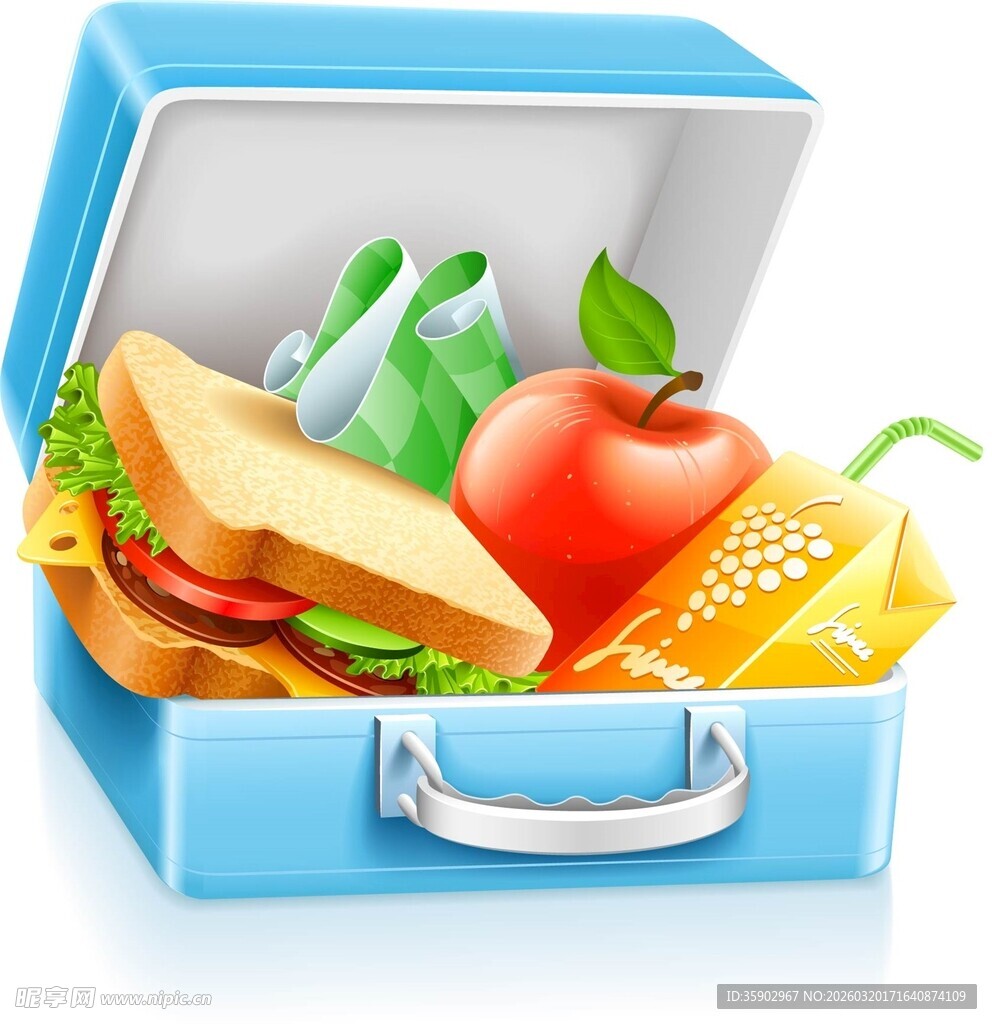 蓝色餐盒中的美味食物