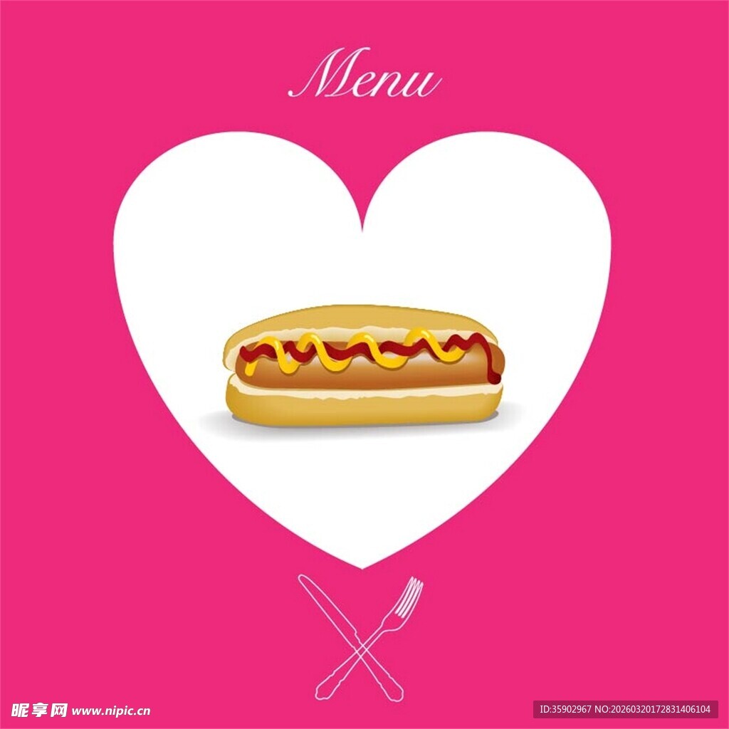 心形背景中的美味热狗