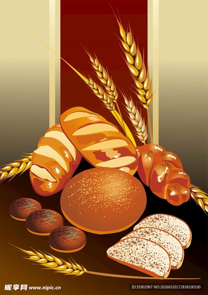 美味面包与金黄麦穗组合