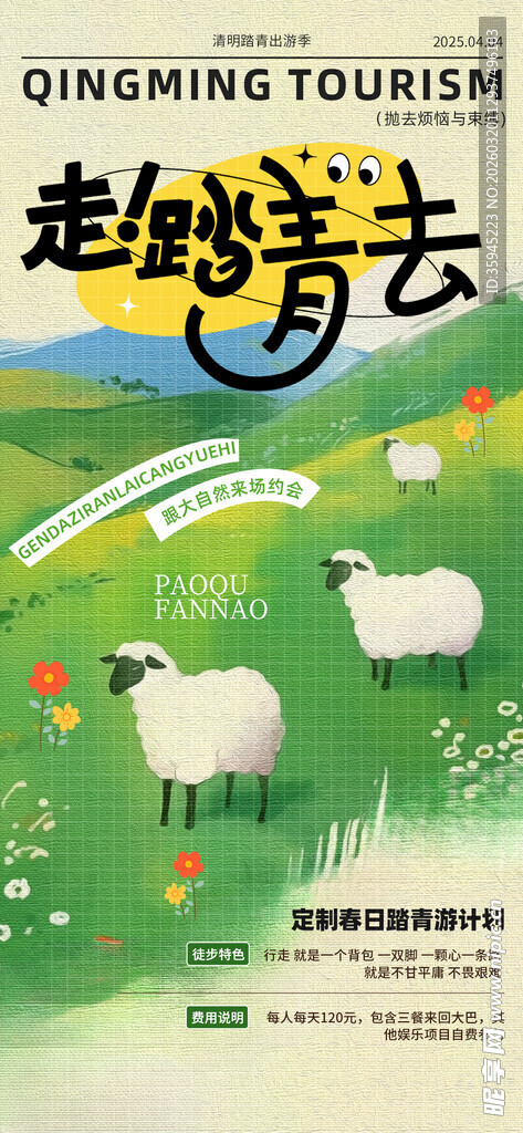 踏青草原漫步的可爱绵羊