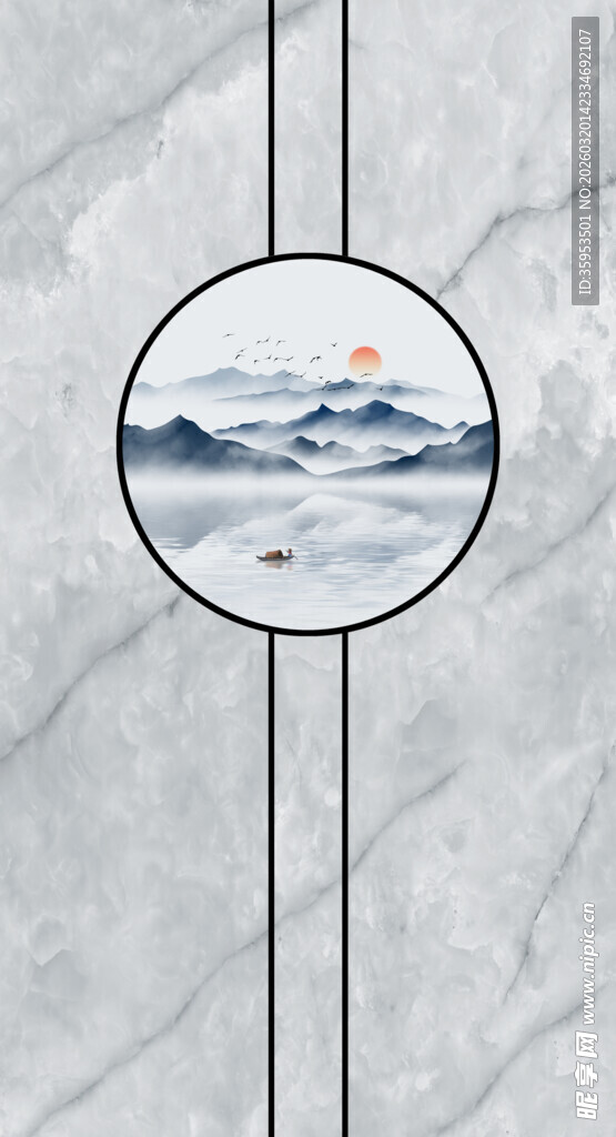 圆形山水装饰画