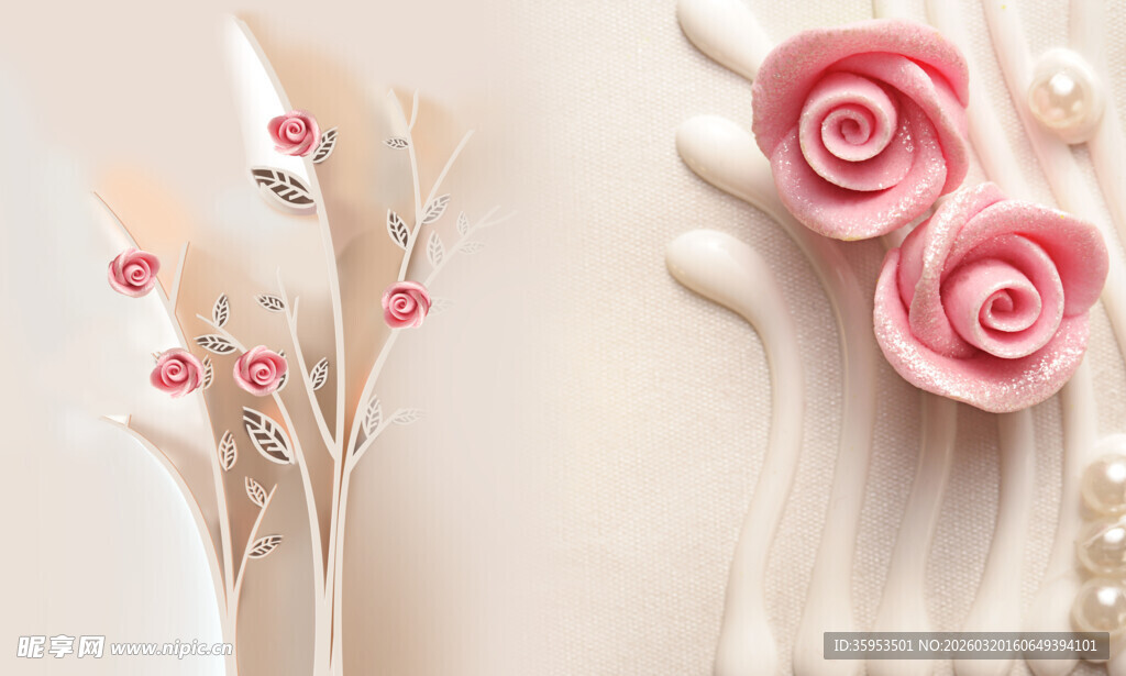 浪漫粉玫瑰与华丽装饰