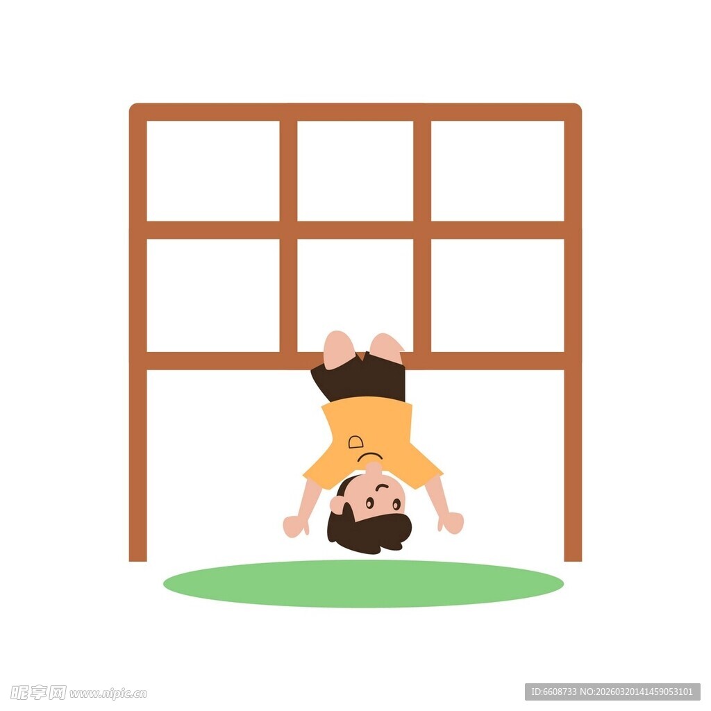 倒挂在门框上玩耍的孩子