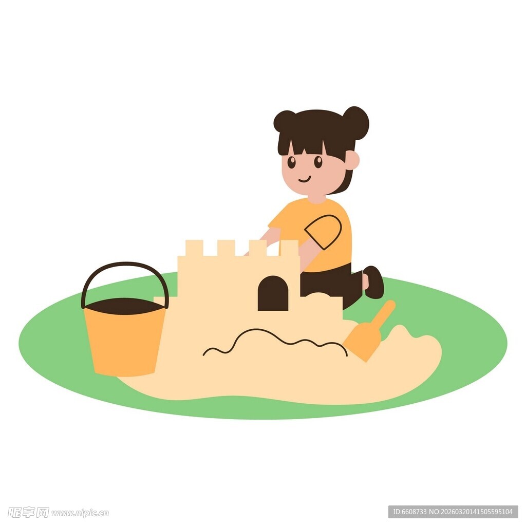 小孩在沙坑快乐玩沙