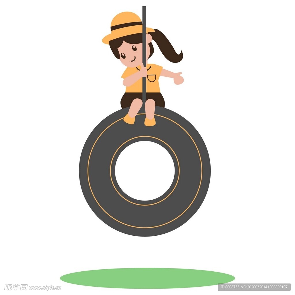 女孩坐轮胎上享受悠闲时光