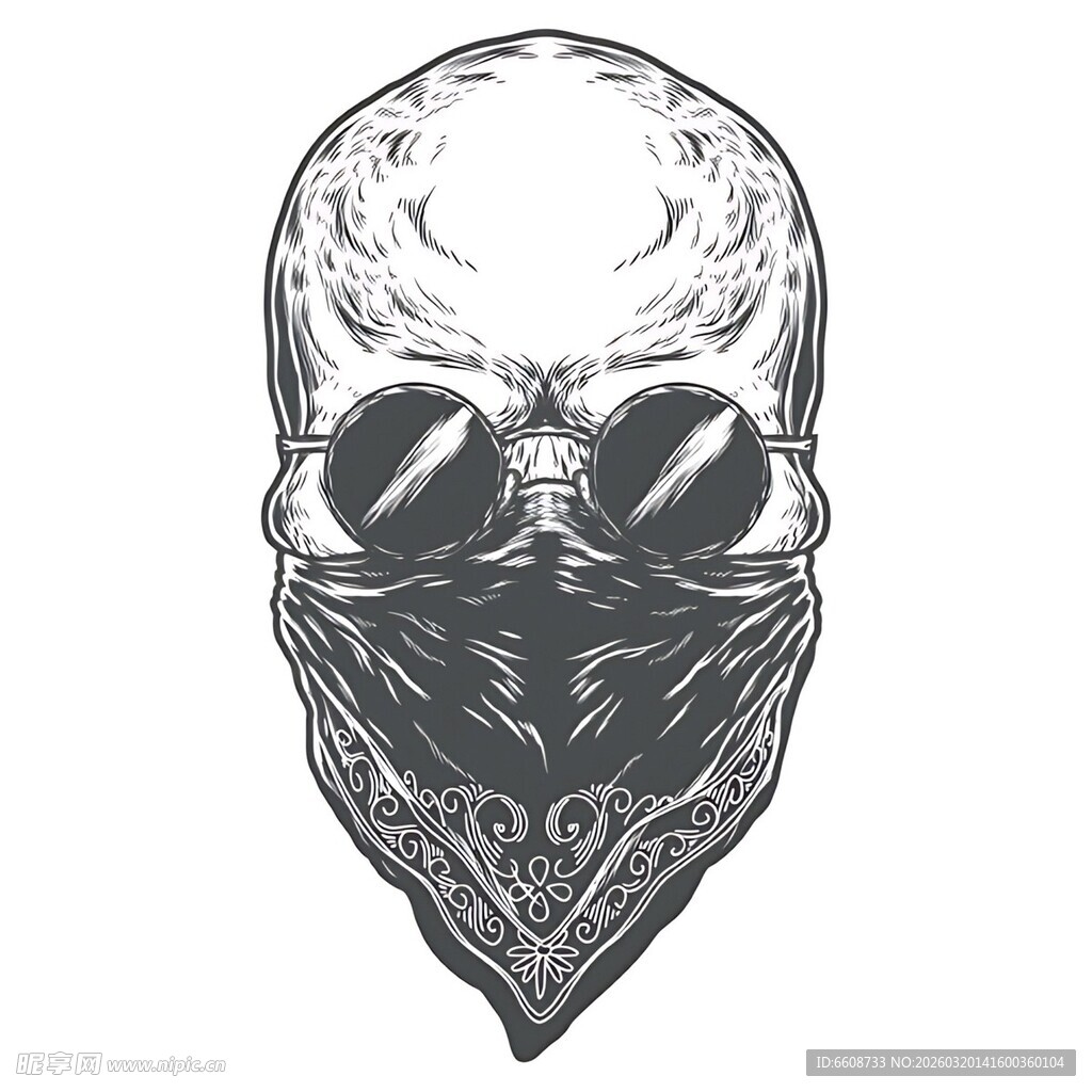 骷髅头与花纹头巾图案