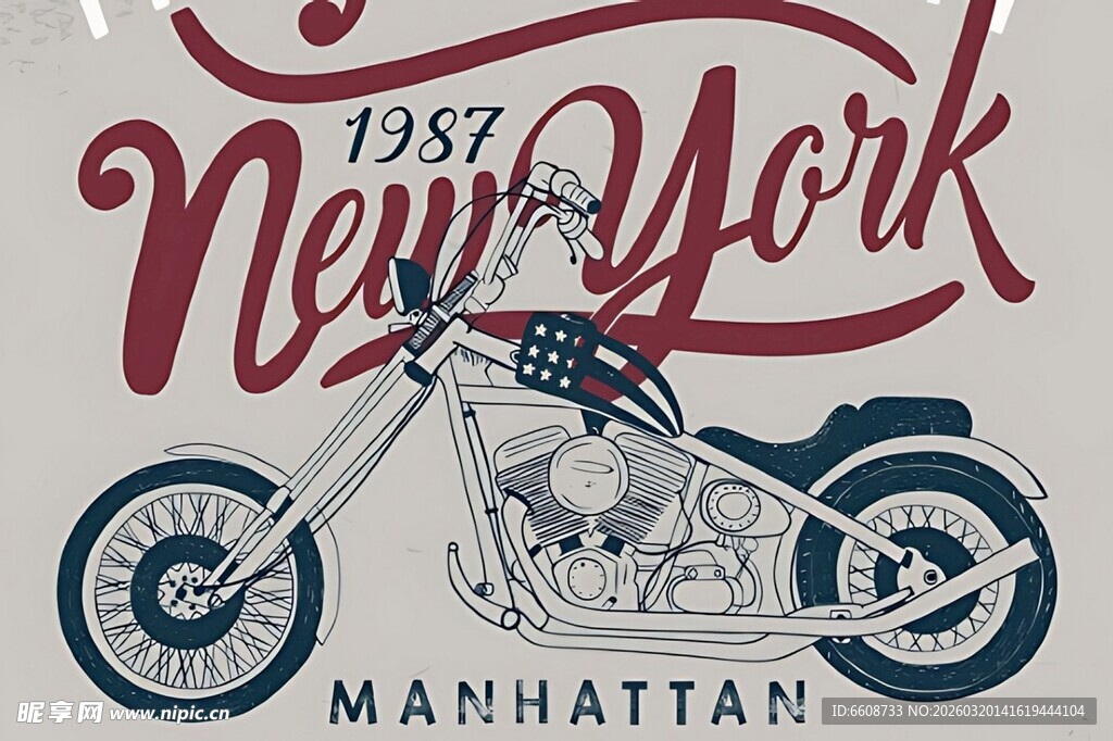 复古纽约风摩托车图案