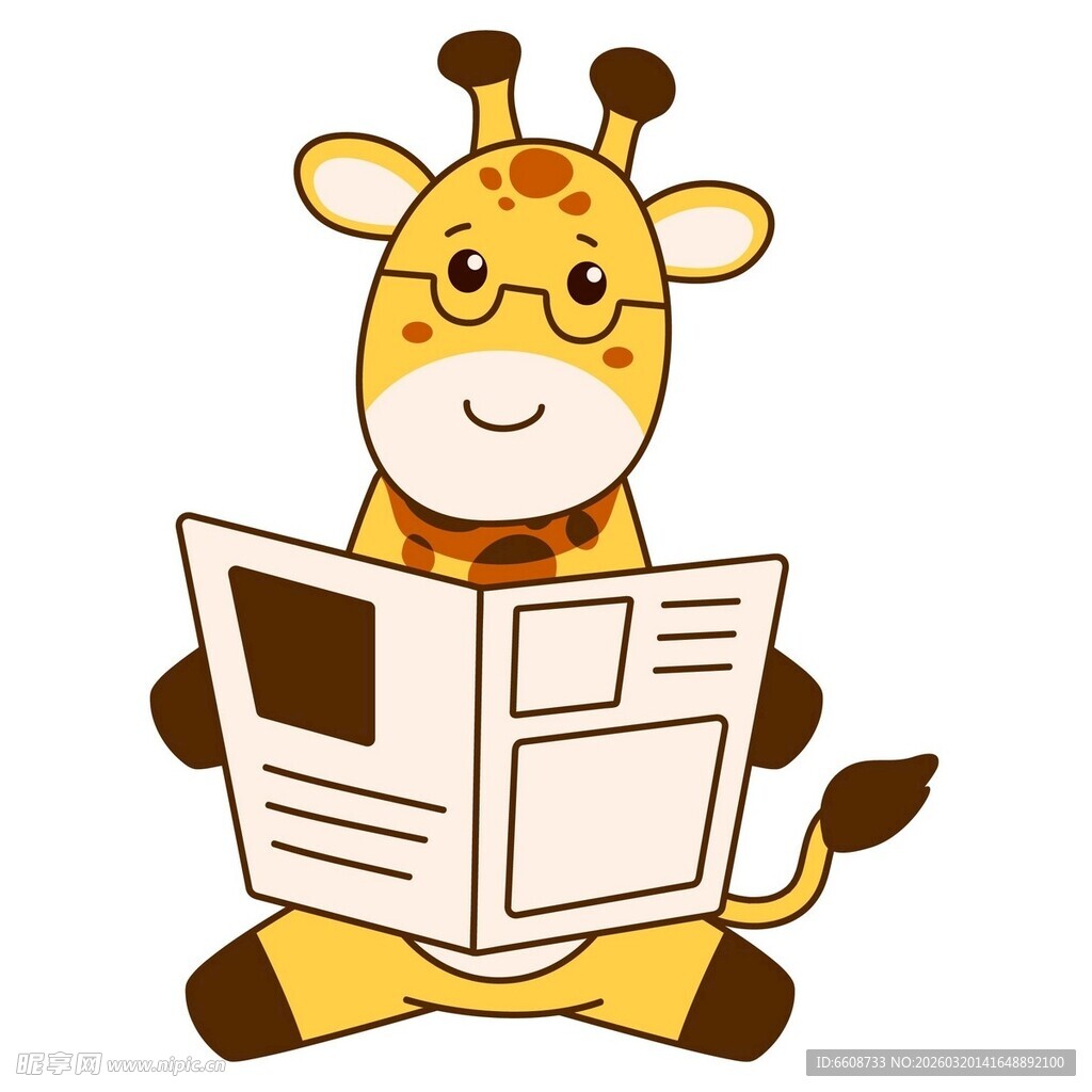 长颈鹿惬意阅读报纸