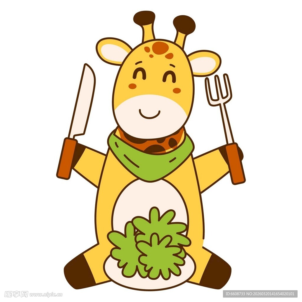 可爱长颈鹿用餐插画