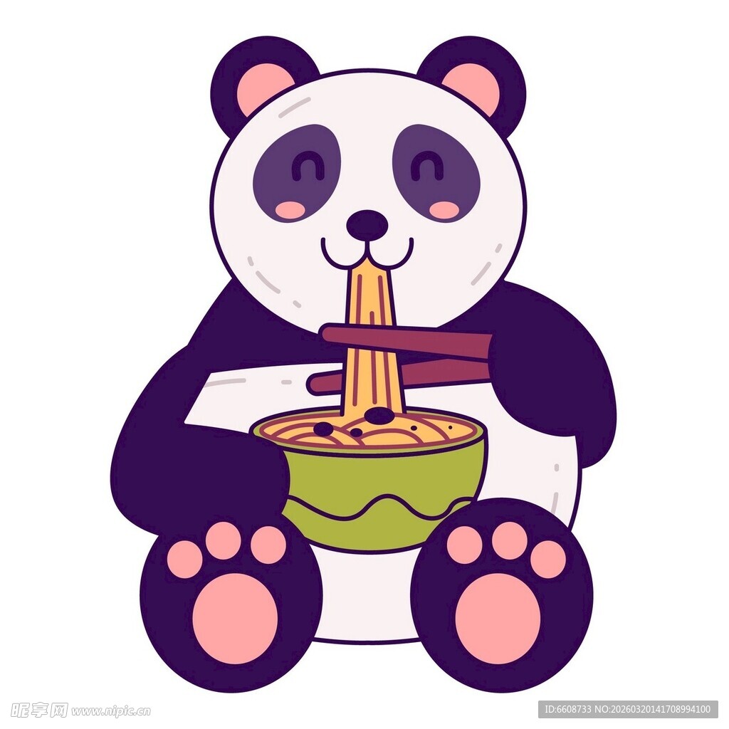 熊猫惬意吃面条