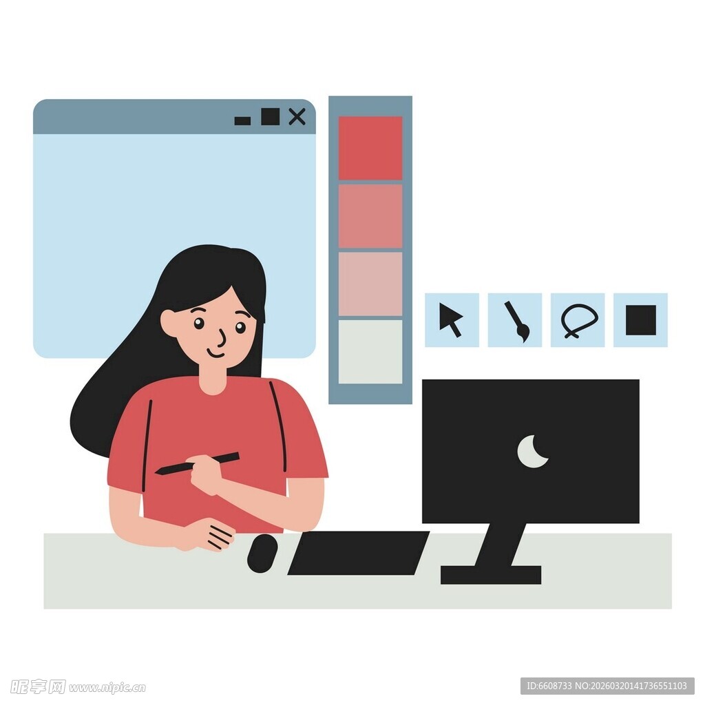 女性设计师专注电脑前创作